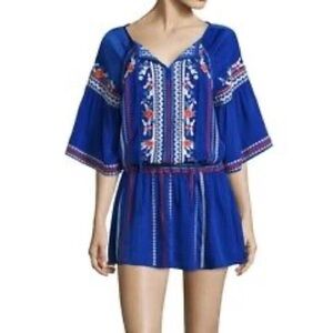 Parker Giselle Blue Floral Embroidered Tunic/Mini Dress Size Medium